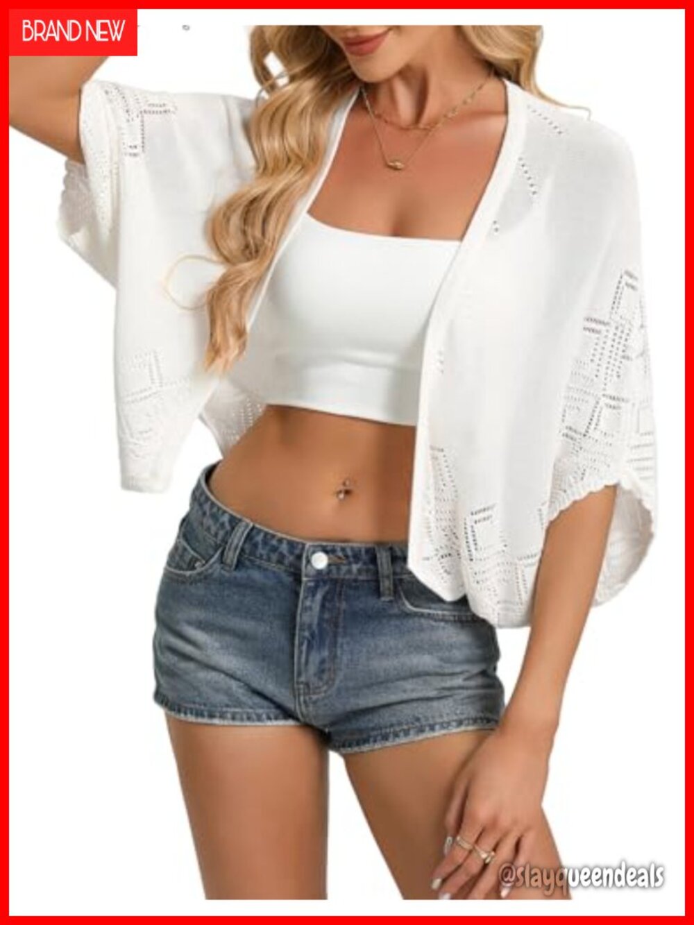 Crochet Cardigan Short Sleeve Cropped Bolero Shrug Open Front Lightweight Knit